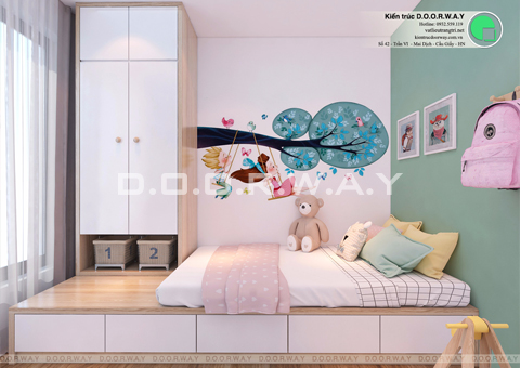 Thi công nội thất chung cư 2 phòng ngủ nhà chị Thanh Sunsquare by kiến trúc Doorway phòng ngủ 2 góc 01