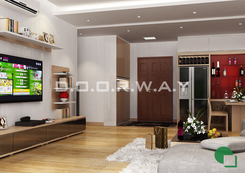 Thiết kế nội thất chung cư 65m2 Dream Town thiết kế nội thất phòng khách nhà anh Đoàn 2016 by doorway góc 02