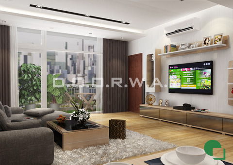 Thiết kế nội thất chung cư 65m2 Dream Town thiết kế nội thất phòng khách nhà anh Đoàn 2016 by doorway góc 03