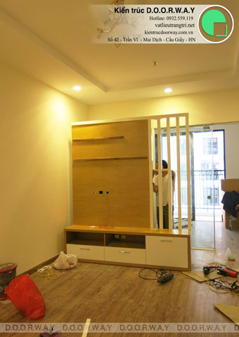 Thi công phòng khách chung cư 50m2 Times City nhà anh Kiên by kiến trúc Doorway góc 09
