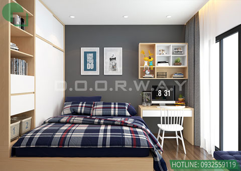 Thiết kế nội thất căn hộ 3 phòng ngủ CT3, CT4 115m2 chung cư Iris Garden, by kiến trúc Doorway st, phòng ngủ 11.6m2 góc 02