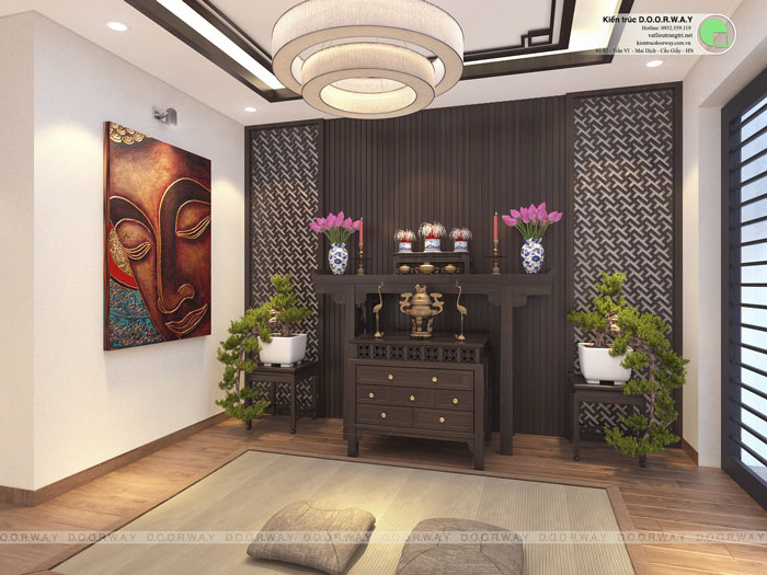 2a - Mẫu thiết kế phòng thờ trên sân thượng cho nhà ống, biệt thự 2019