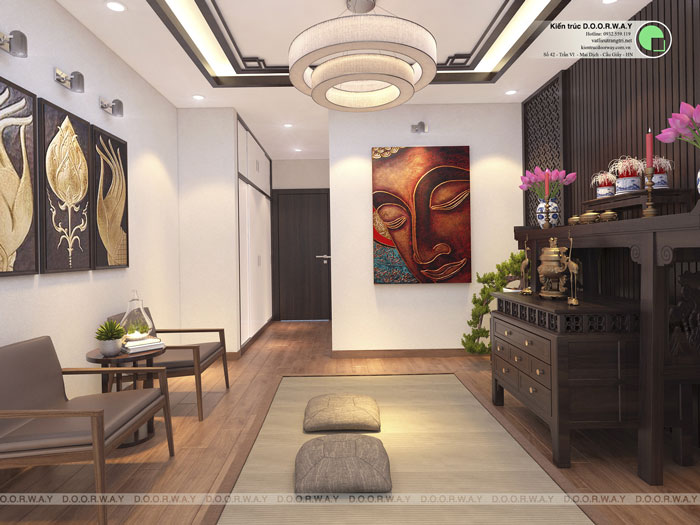 2b - Mẫu thiết kế phòng thờ trên sân thượng cho nhà ống, biệt thự 2019