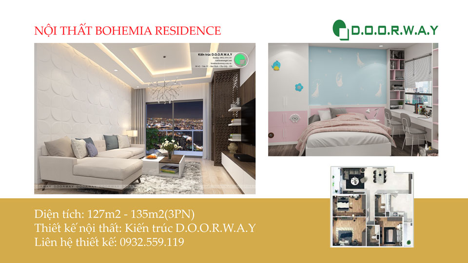 Ảnh tiêu biểu- Thiết kế nội thất căn 3 phòng ngủ Bohemia Residence tiện nghi mà đẹp