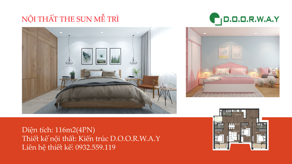 Ảnh tiêu biểu- Mẫu nội thất căn 4 phòng ngủ The Sun Mễ Trì - Căn hộ 116m2