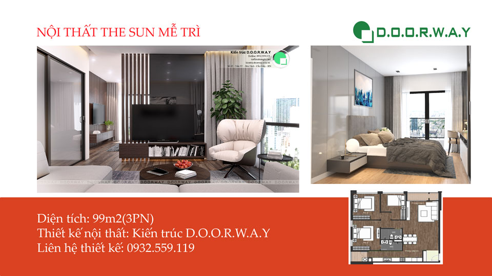 Ảnh tiêu biểu- Mẫu thiết kế nội thất căn hộ 99m2 The Sun Mễ Trì - 2019