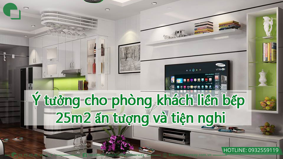 thiết kế phòng khách liền bếp 25m2