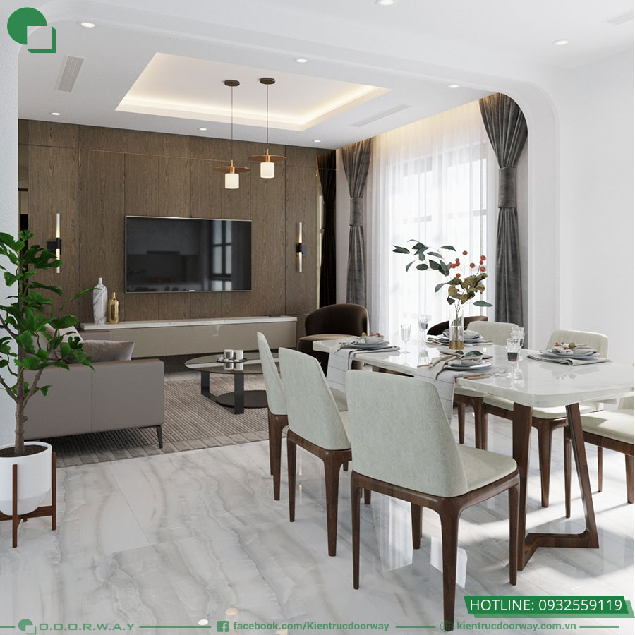 Thiết kế nội thất phòng khách -bếp biệt thự hải Âu