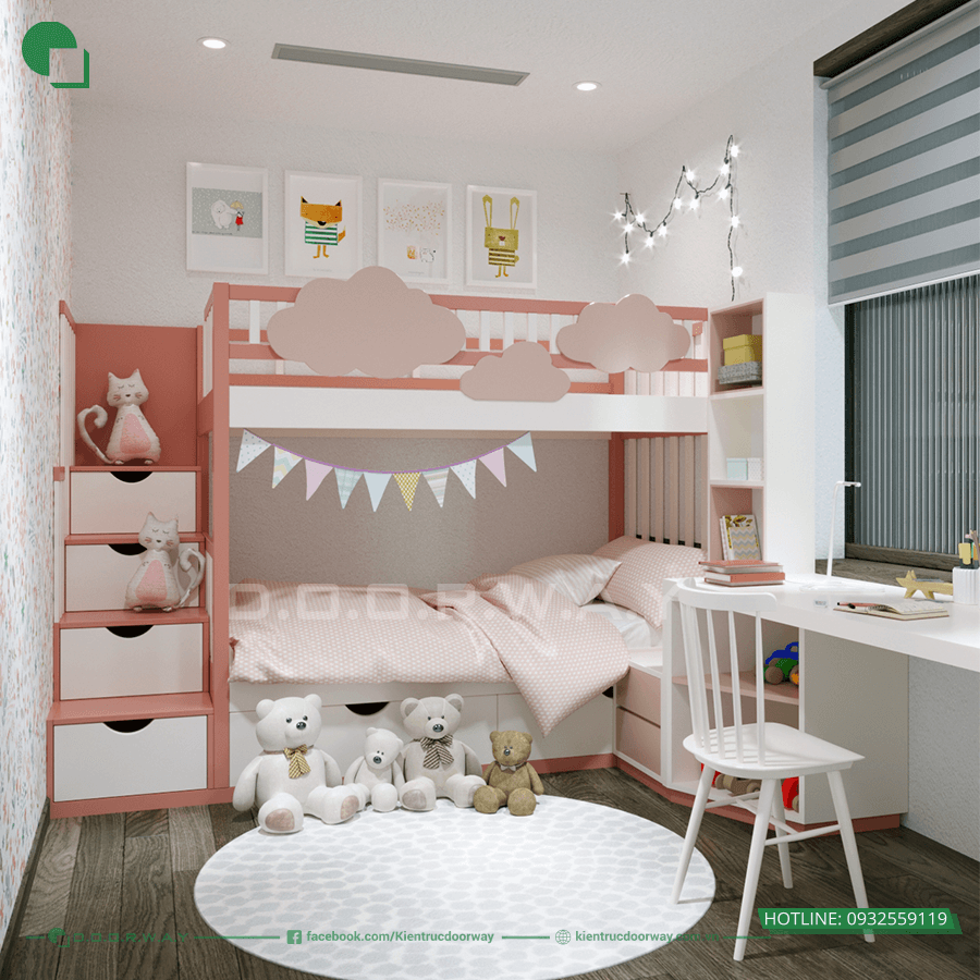 Thiết kế phòng ngủ cho 2 bé gái