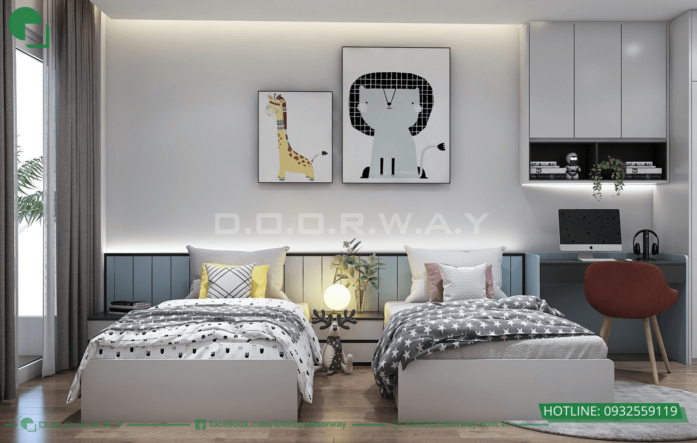 Thiết kế nội thất phòng ngủ 2 bé trai