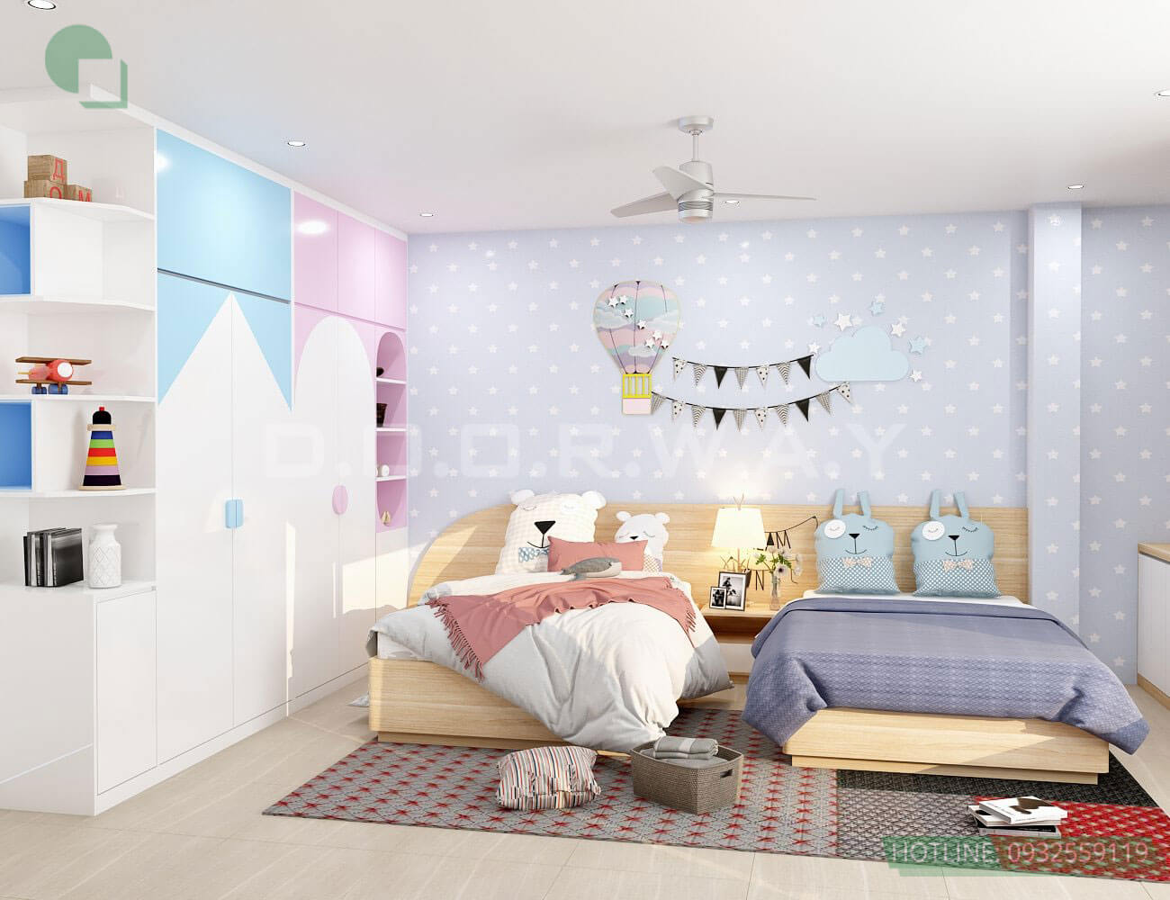Mẫu phòng ngủ của 2 bé đầy màu sắc