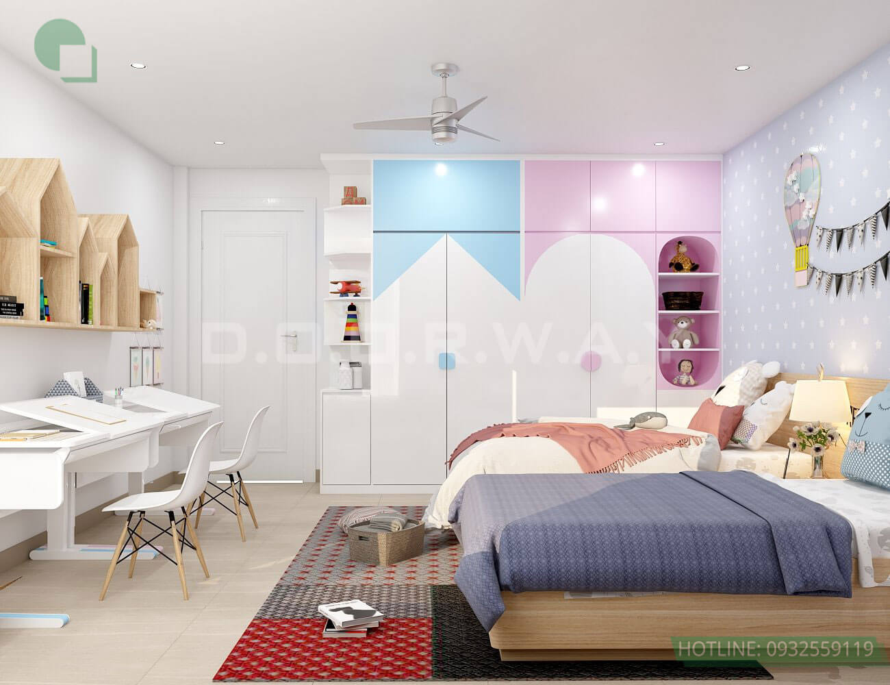 Mẫu phòng ngủ của 2 bé đầy màu sắc