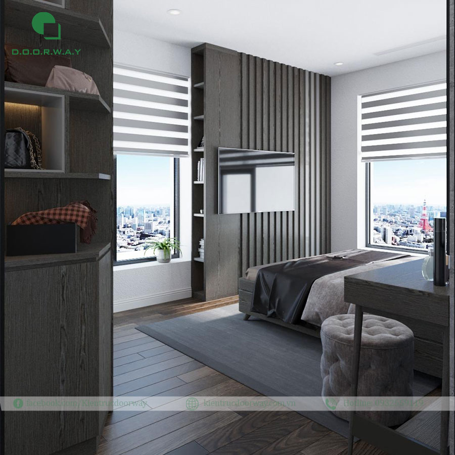 phòng ngủ tone xám hiện đại