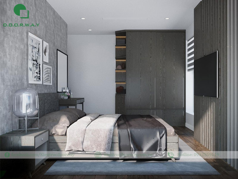bô stris giường trong phòng ngủ tone xám
