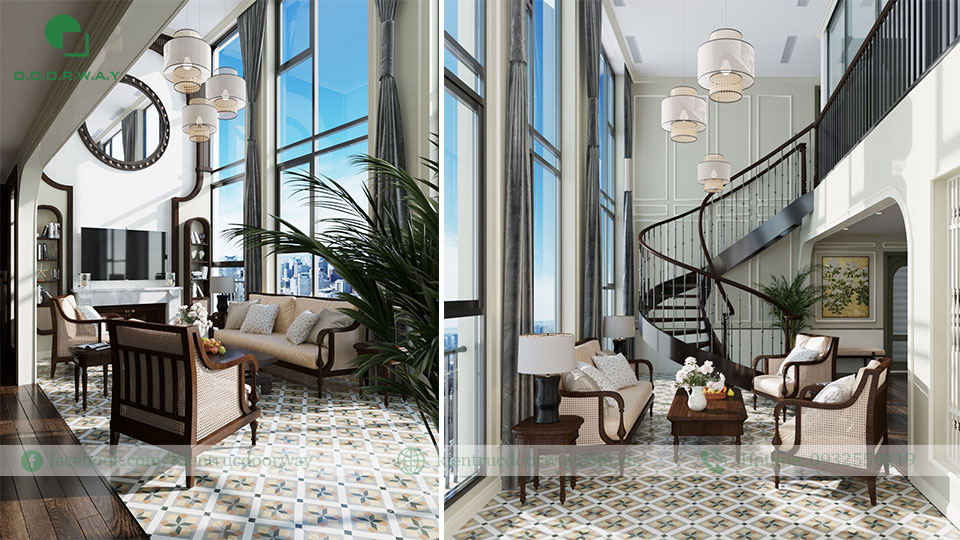 thiết kế phòng khách indochine